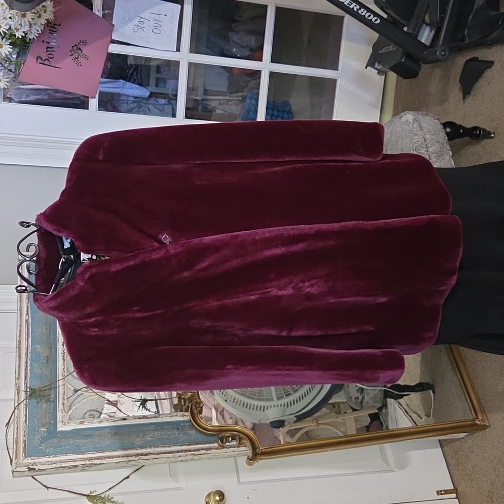 Vintage Vidal Sassoon Faux Fur Coat Deep Plumb Size 12 - Picture 2 of 12
